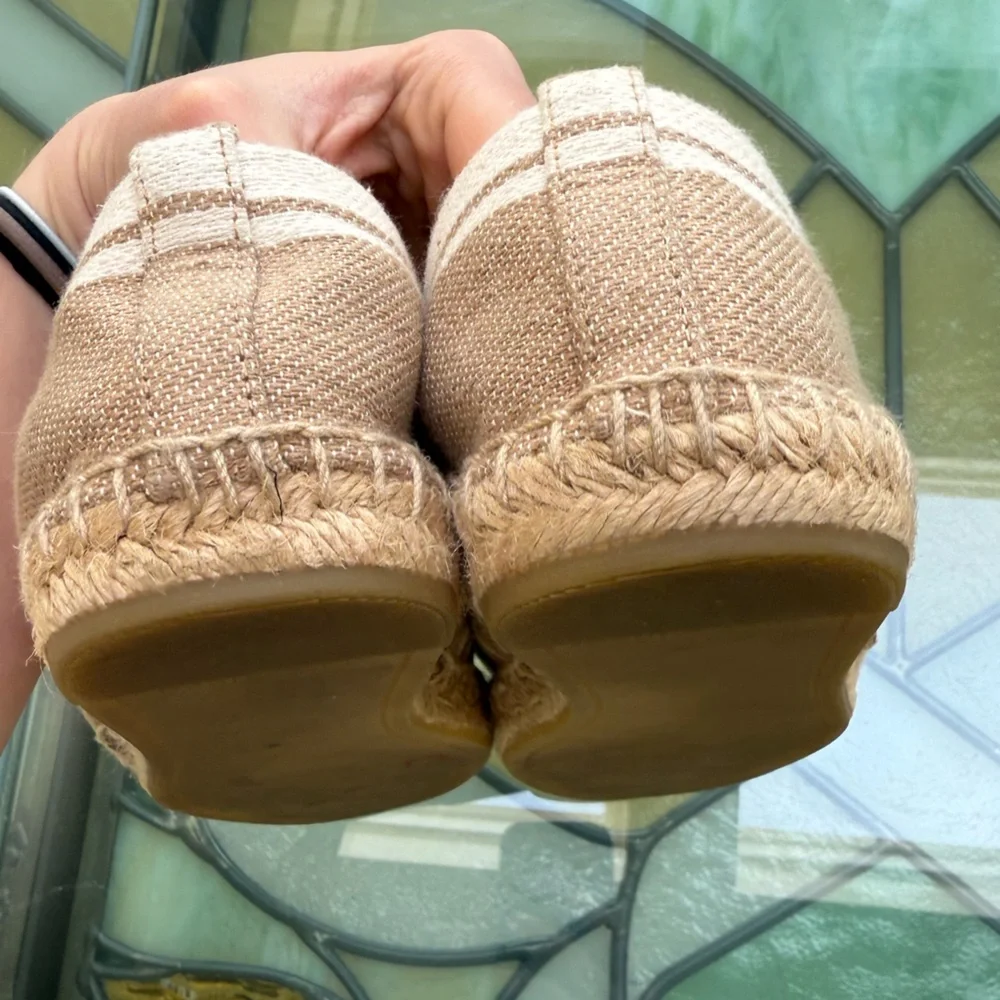 Tory Burch Double T Jacquard Beige and White Espadrilles 10